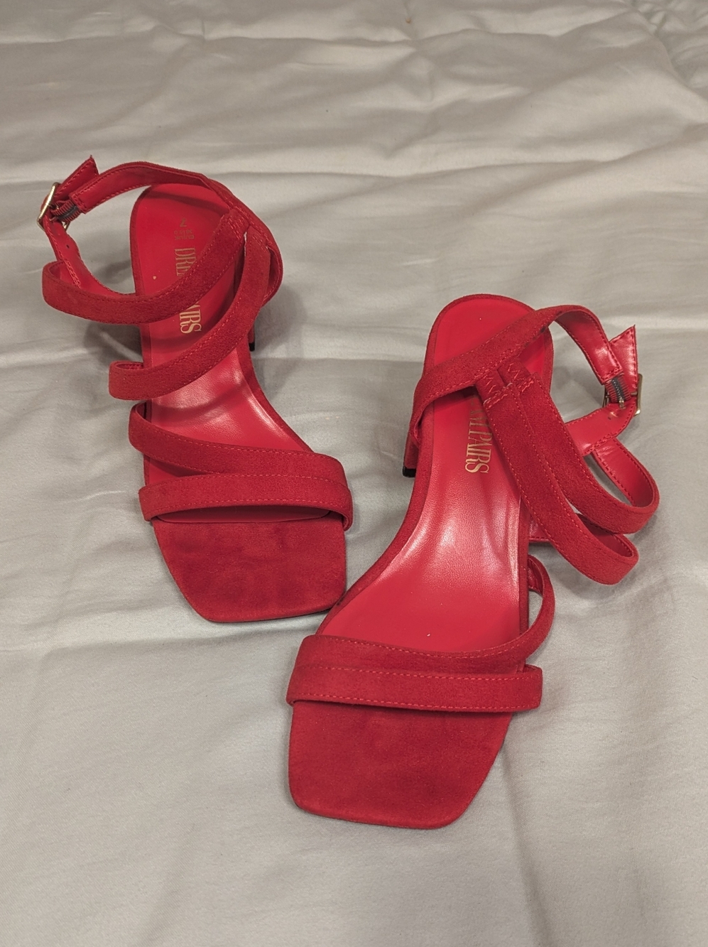 Dream Pairs Bright Red Strappy Suede Block Heel Sandals